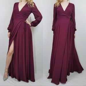 My Whole Heart Burgundy Long Sleeve Wrap Dress